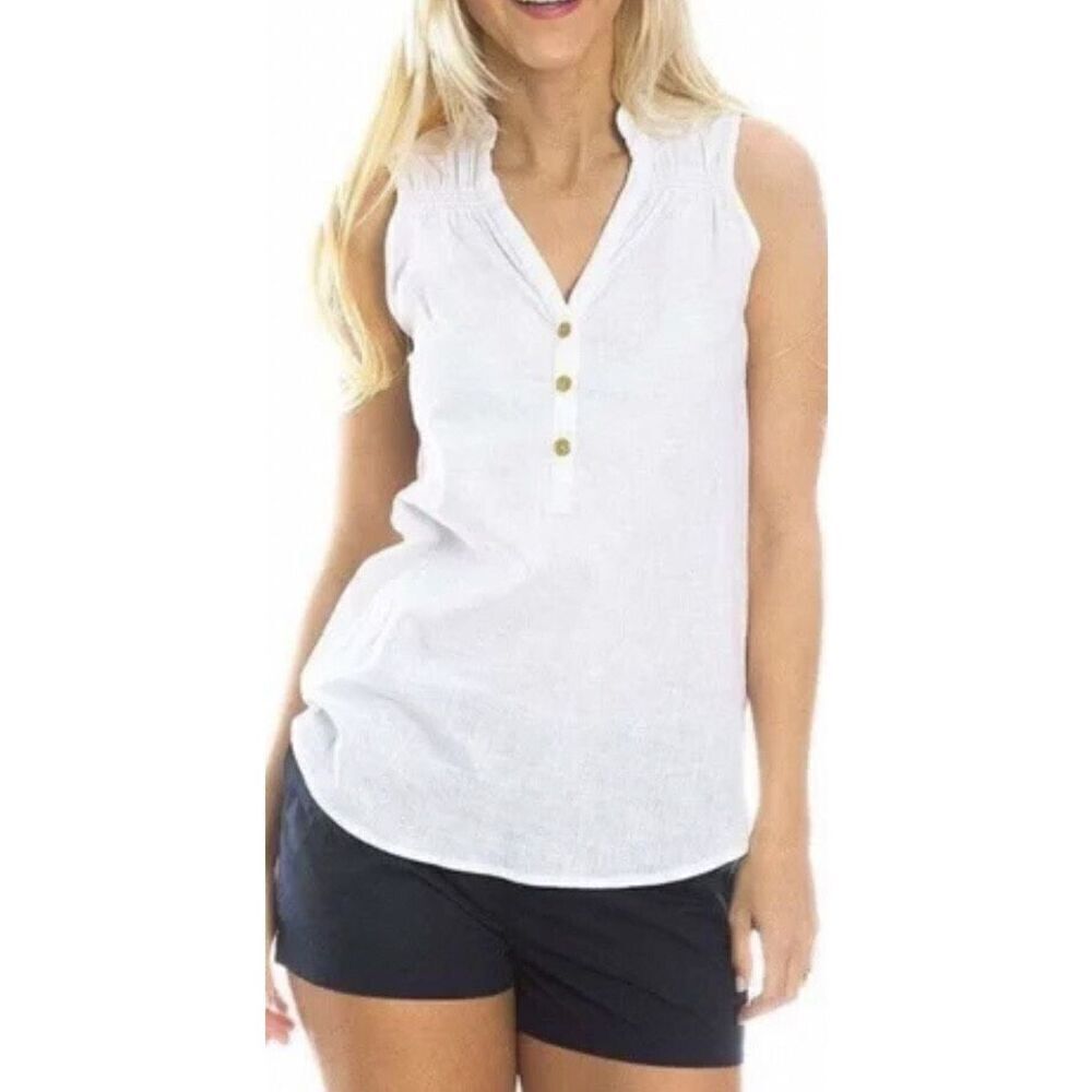 Lauren James CALLIE White Linen Blend Ruched Tunic SZ S